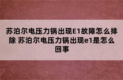 苏泊尔电压力锅出现E1故障怎么排除 苏泊尔电压力锅出现e1是怎么回事